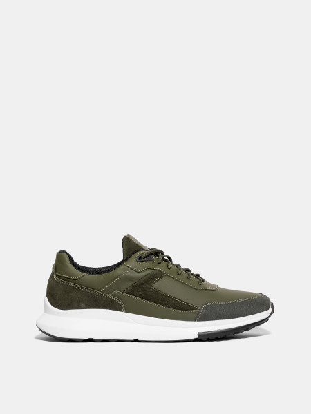 Кросівки чоловічі хакі шкіряні з замшевими вставками