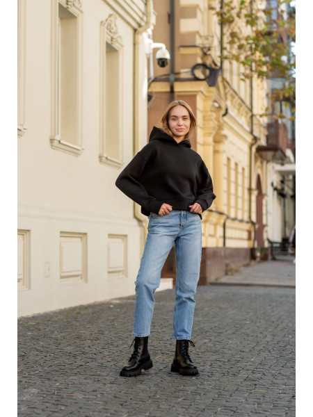 Худи женское черное на флисе 