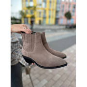 Ботинки ковбойки женские замшевые цвета капучино на каблуке демисезонные 3602-1д additional