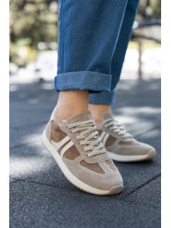 Женские коричневые кроссовки с бежевым замшевые 1586