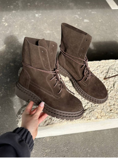 Черевики жіночі замшеві шоколадного кольору демісезонні 4542д additional
