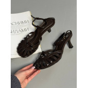 Босоножки женские кожаные черные на каблуке 5523-2 additional