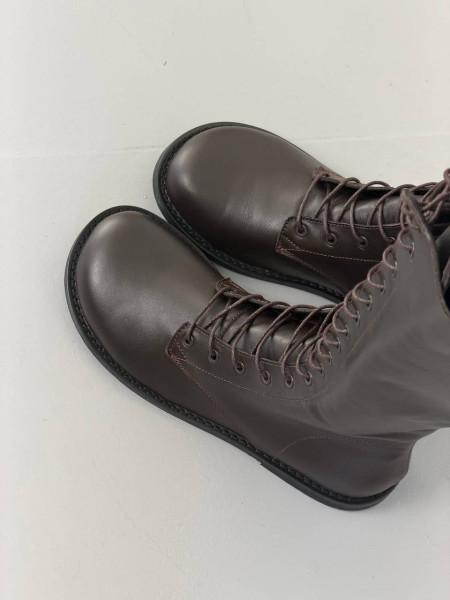 Сапоги женские кожаные шоколадные анатомические на шнуровке