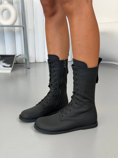 Черевики жіночі шкіряні чорні матові високі анатомічні
