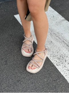 Босоножки женские кожаные бежевые на бежевой подошве 8541-1 additional